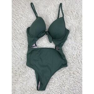 Shade & Shore Size 34C Green Cut Out One Piece Swimsuit